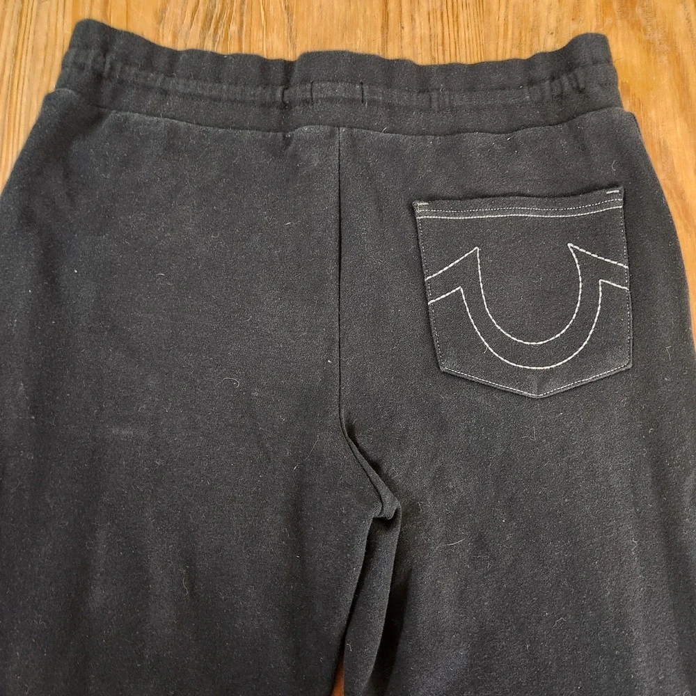 True Religion Black Men's Sweatpants Joggers Drawstring Waist Logo Pockets Large